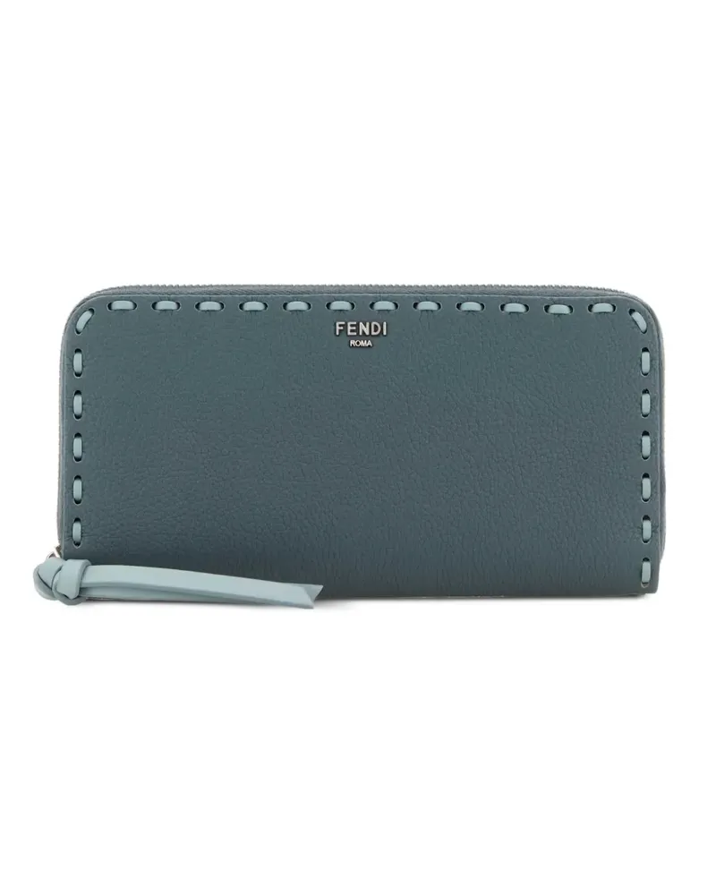 Fendi Großes Peekaboo Portemonnaie mit Ziernaht - Blau Blau