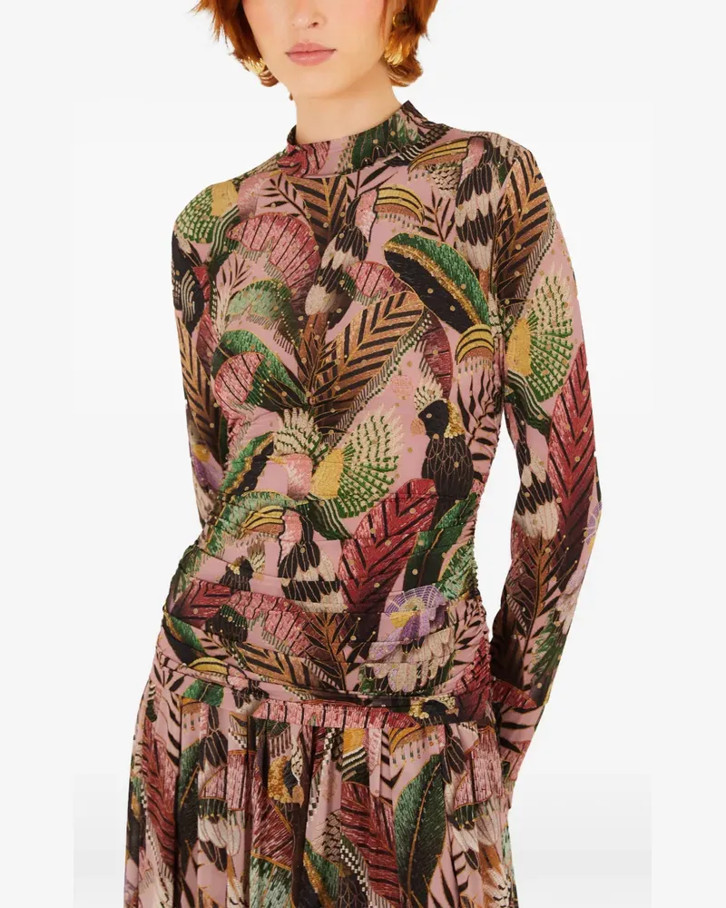 FARM Rio Artisanal Birds ruched blouse - Rosa Rosa