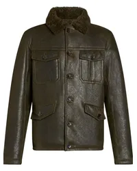 Etro Lederjacke mit Shearling-Kragen Grün