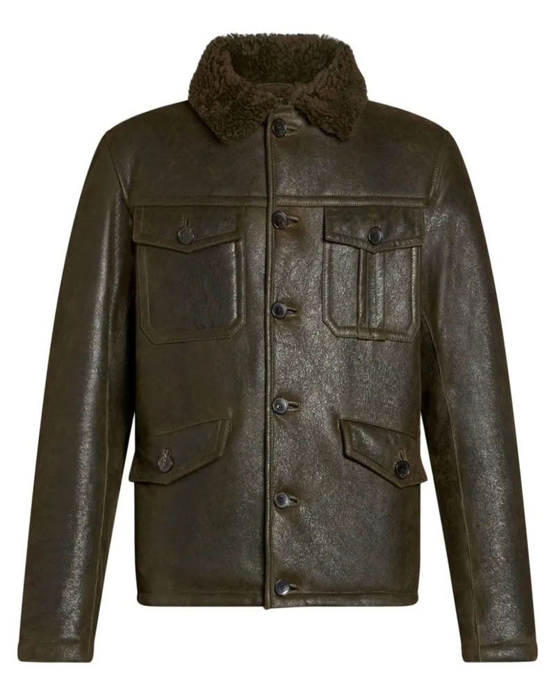 Etro Lederjacke mit Shearling-Kragen - Grün Grün