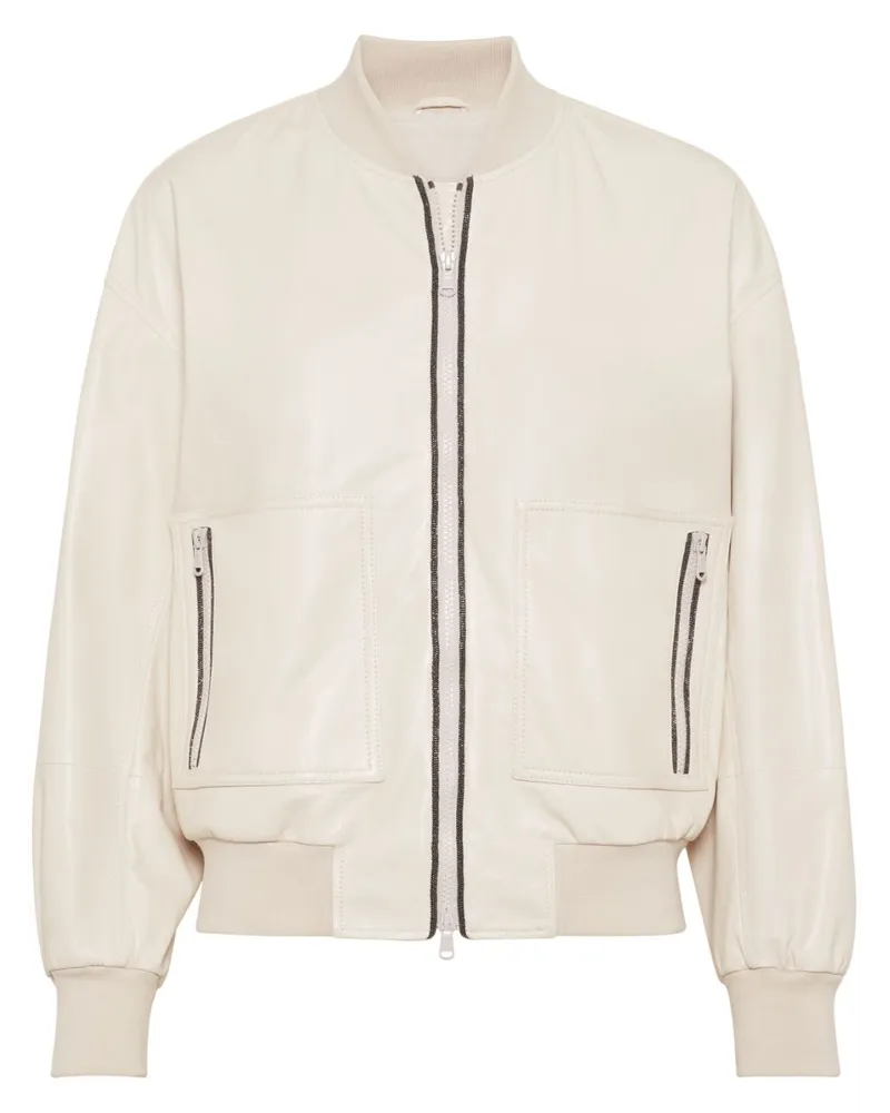Brunello Cucinelli Lederjacke mit Monili-Perlenverzierung - Nude Nude