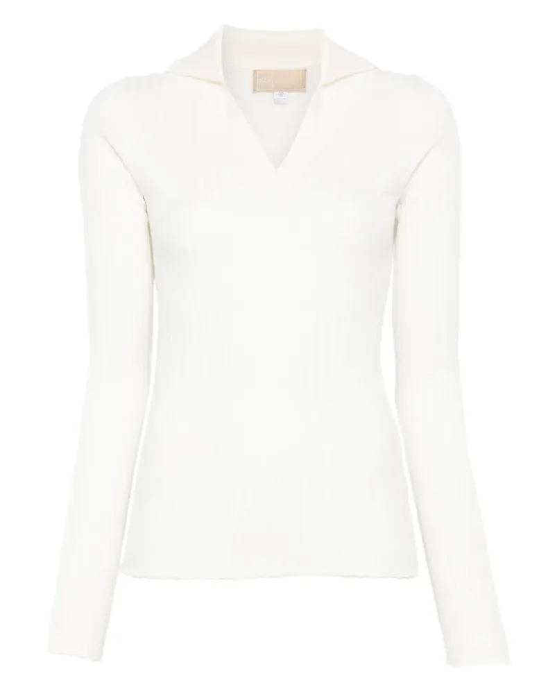 120% Lino ribbed-knit polo shirt - Weiß Weiß