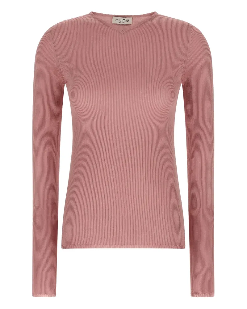 Miu Miu Gerippter Pullover mit V-Ausschnitt - Rosa Rosa