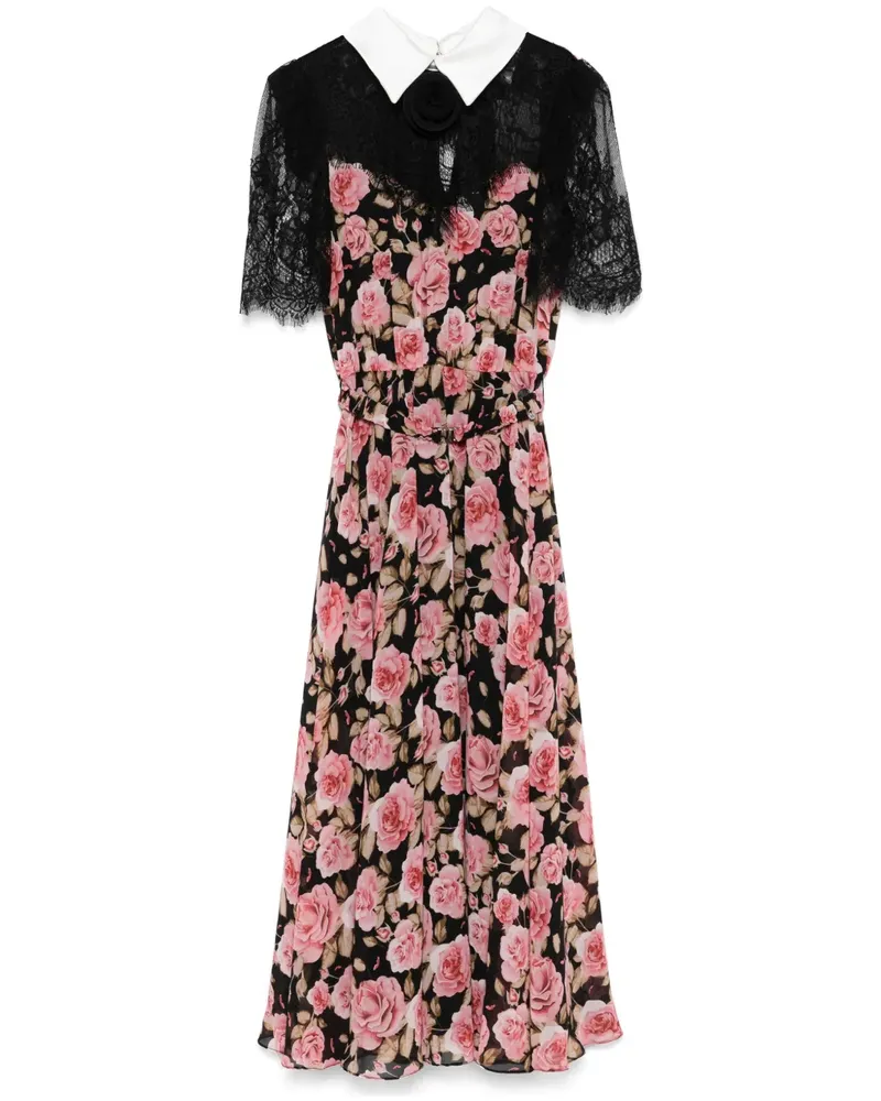 NISSA Midikleid mit Blumen-Print - Schwarz Schwarz