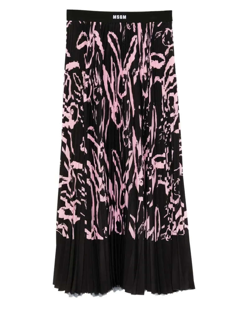 MSGM Faltenrock mit Hasen-Print - Schwarz Schwarz