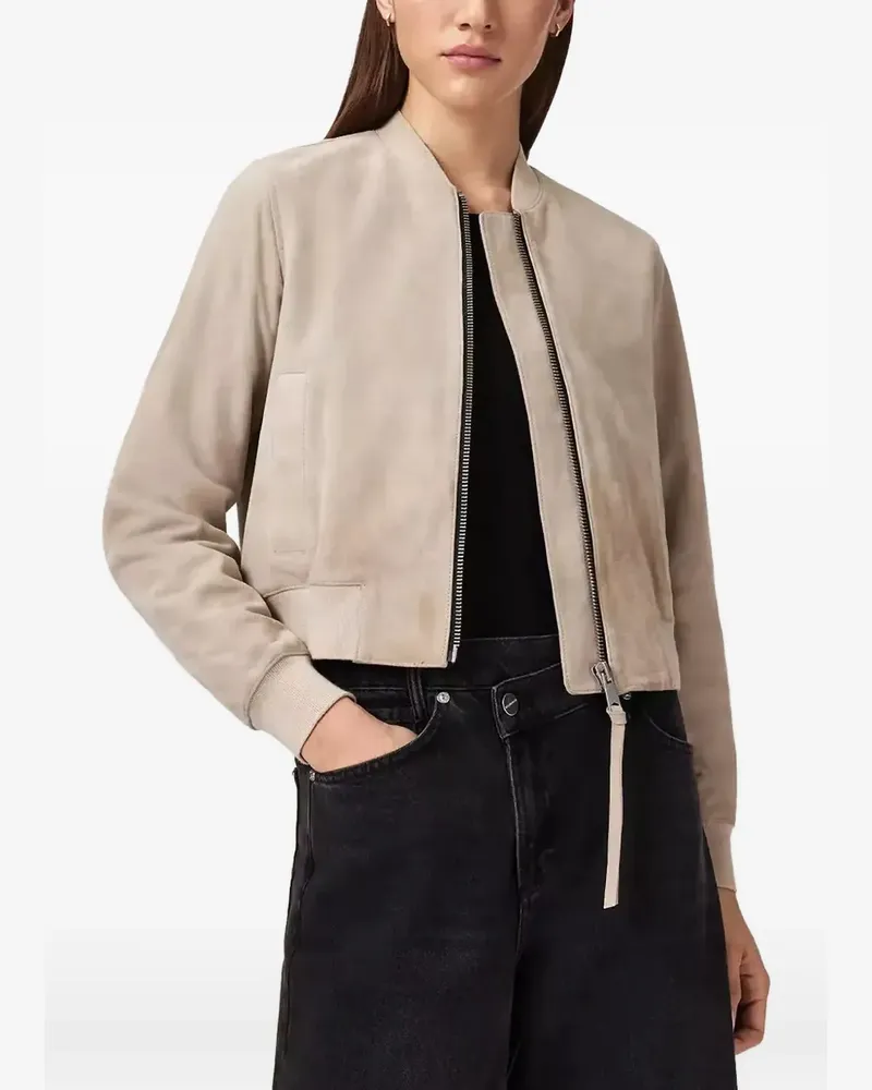 AllSaints Orten suede-finish zip-fastening jacket - Nude Nude