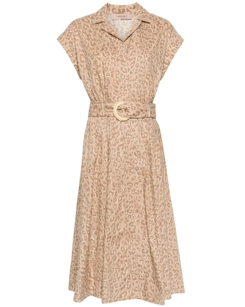 Twin-Set Midi-Hemdkleid mit Leoparden-Print - Nude Nude