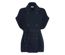 Doppelreihige Strickweste - Blau