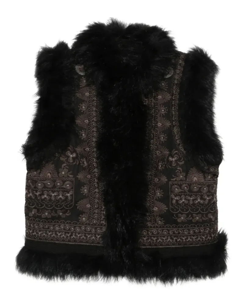 Antik Batik Sando Weste mit Federn - Schwarz Schwarz