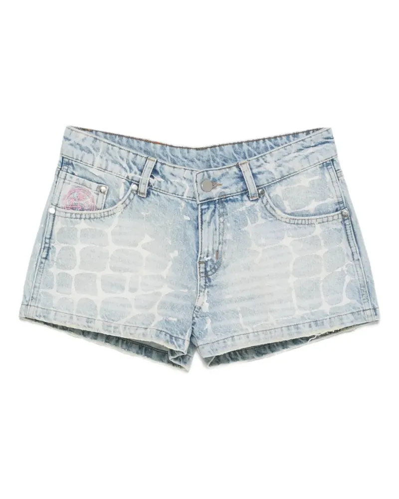 Blue Sky Inn Denim-Shorts in Kroko-Optik - Blau Blau
