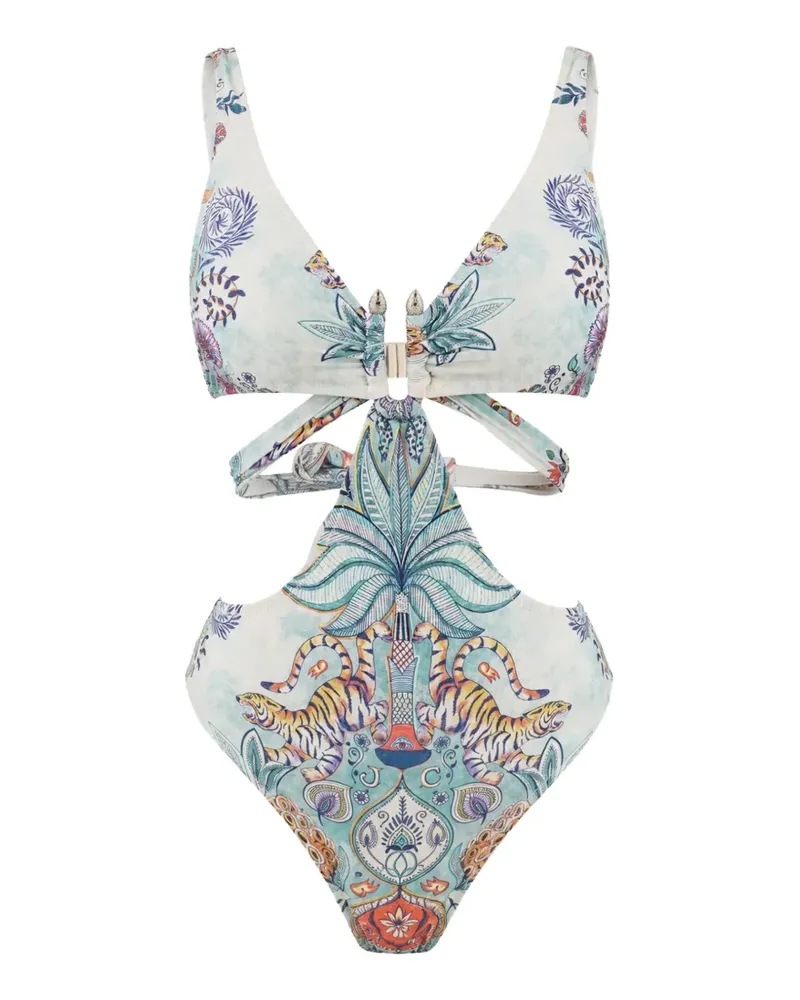 Just Cavalli tiger-print cut-out swimsuit - Blau Blau