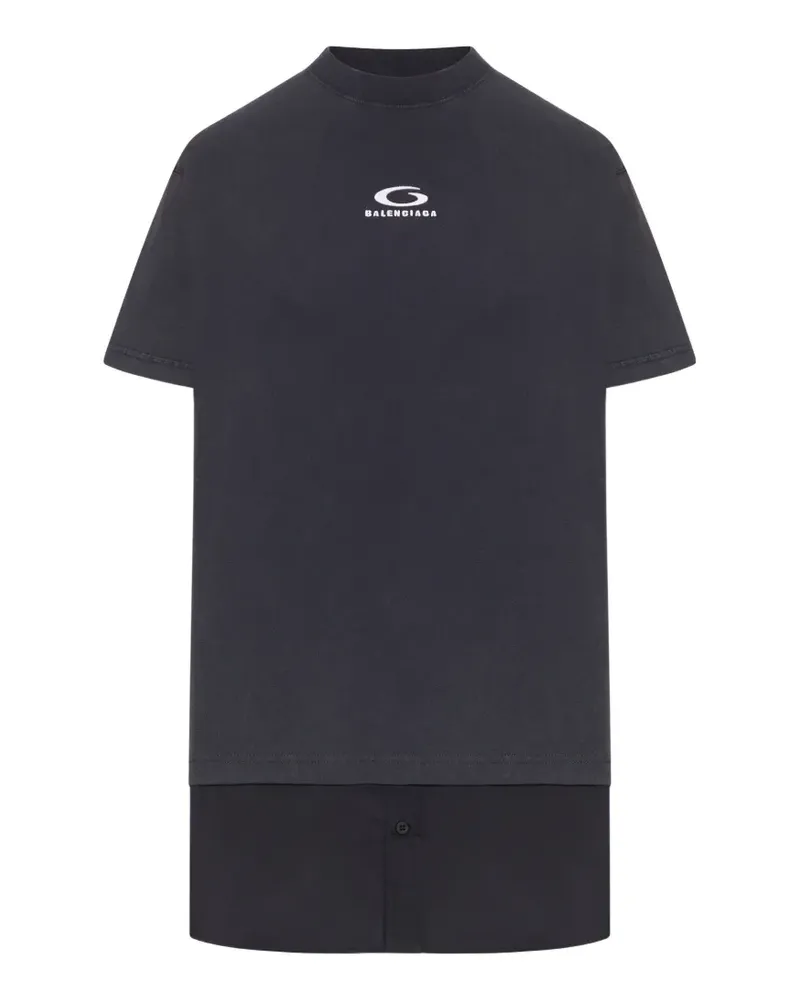 Balenciaga logo-detail layered T-shirt dress - Grau Grau