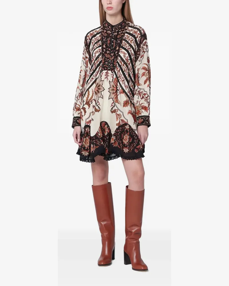 FARM Rio Majestic Garden long-sleeves mini dress - Nude Nude