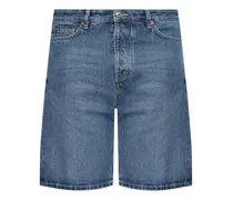 knee-length denim shorts