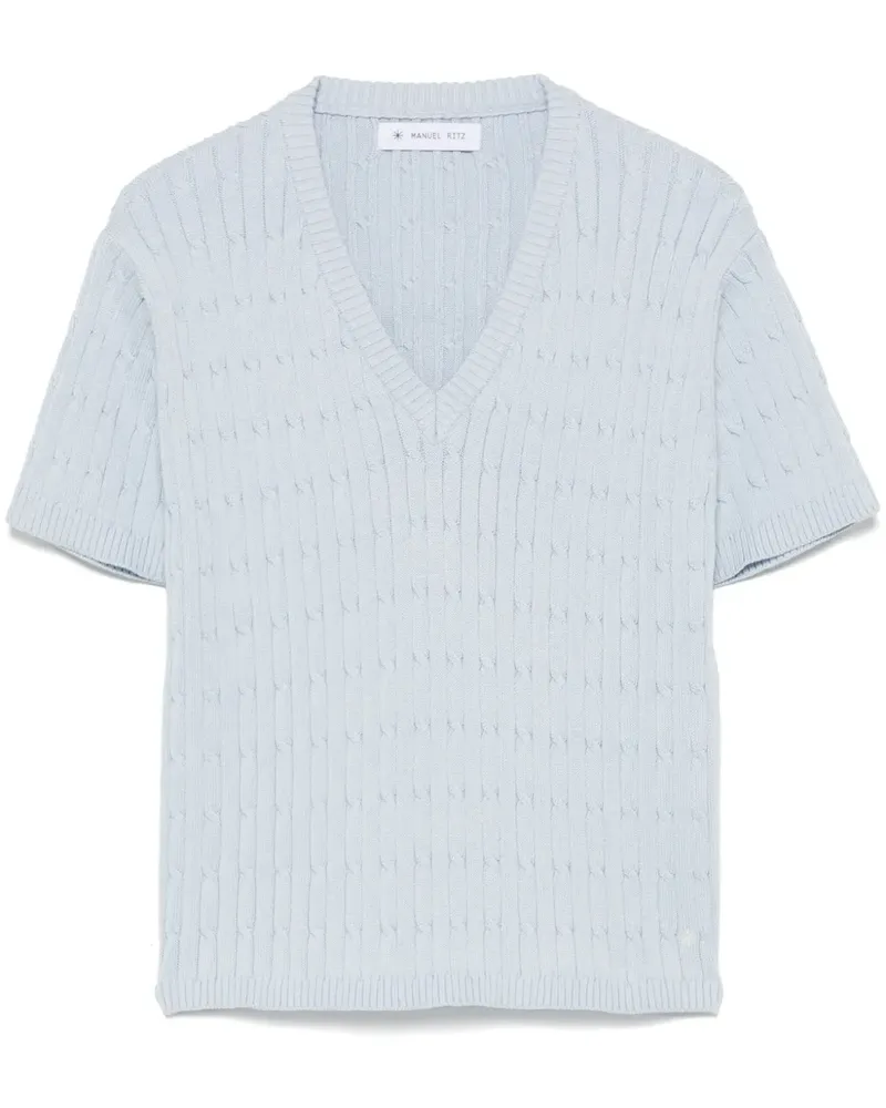 Manuel Ritz T-Shirt mit Zopfmuster - Blau Blau