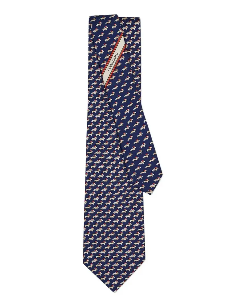 Ferragamo Seidenkrawatte mit Dackel-Print - Blau Blau
