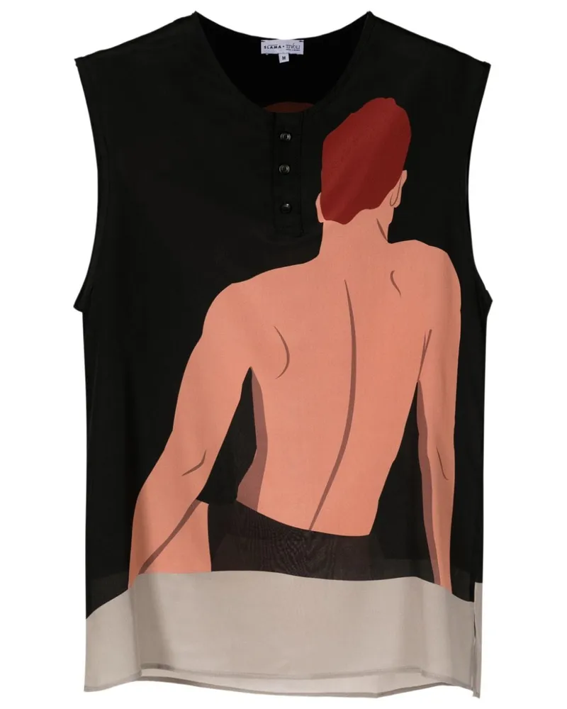 Amir Slama Seiden-Tanktop mit grafischem Print - Braun Braun