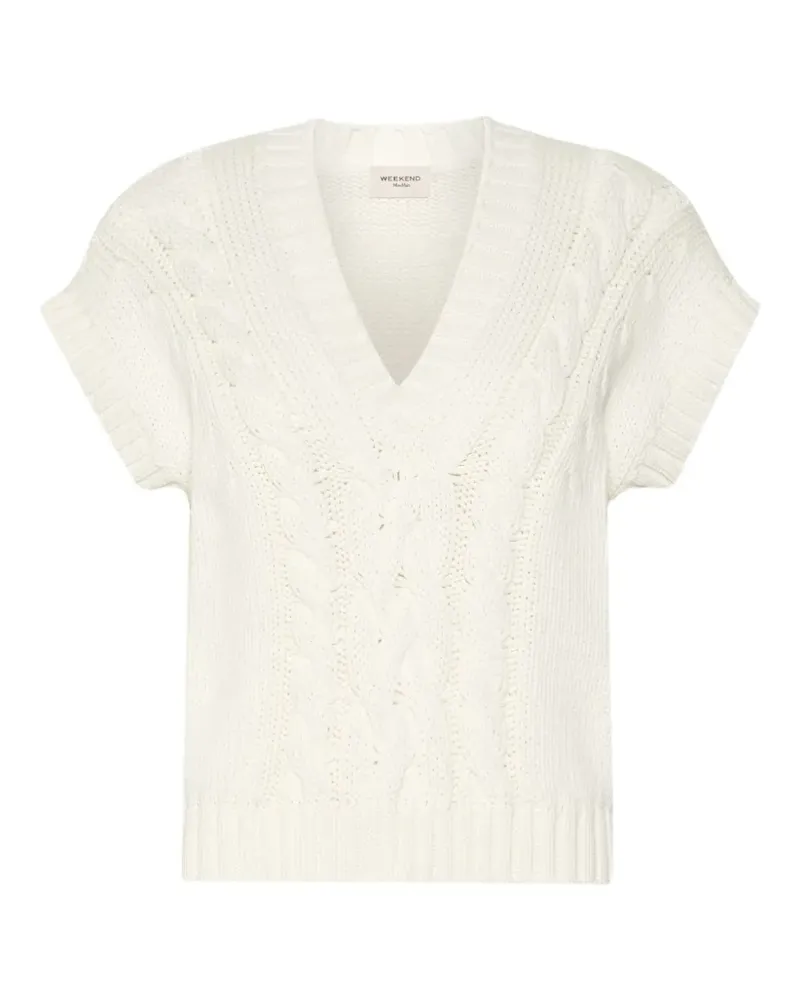 Max Mara V-Ausschnitt-T-Shirt mit Zopfmuster - Nude Nude