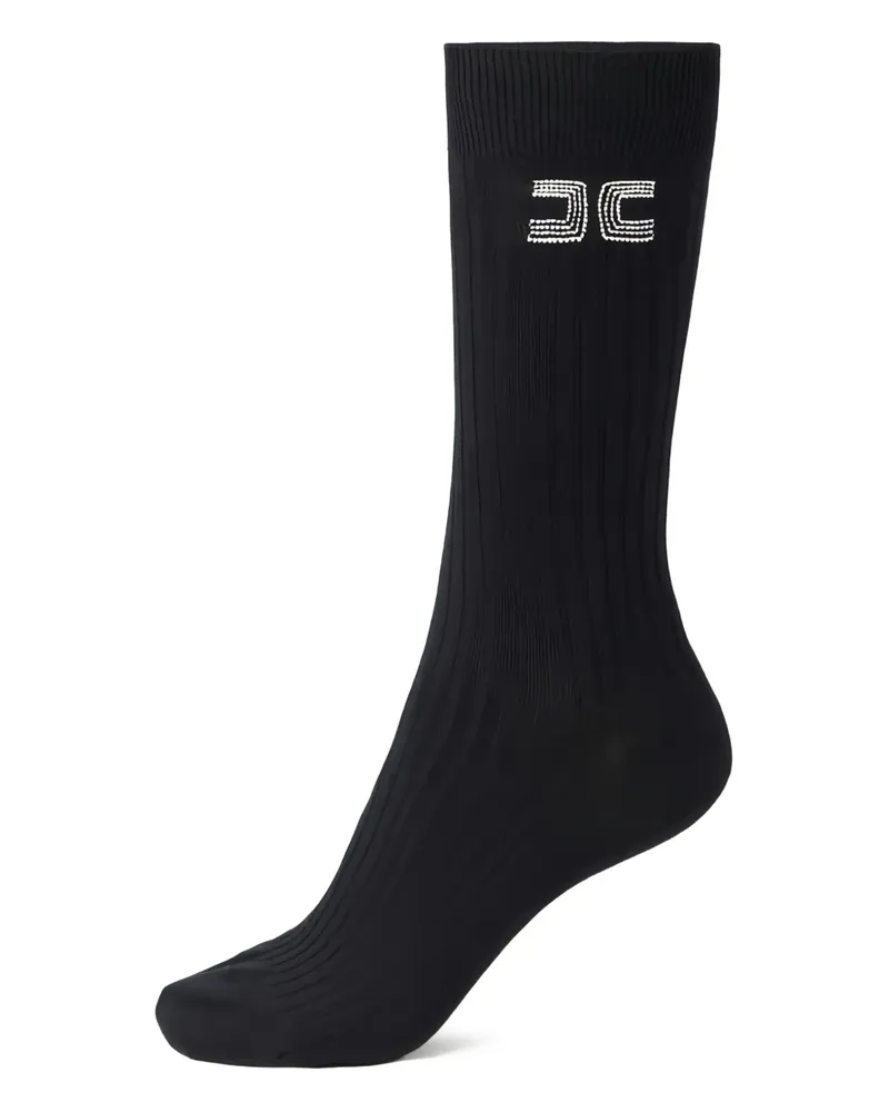 Elisabetta Franchi Gerippte Socken mit Logo-Stickerei - Schwarz Schwarz