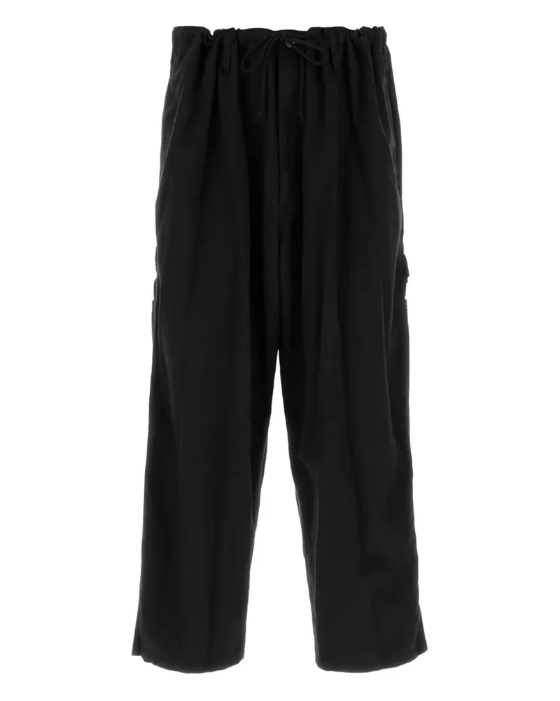 Yohji Yamamoto elastic-waistband patch-pocket trousers - Schwarz Schwarz