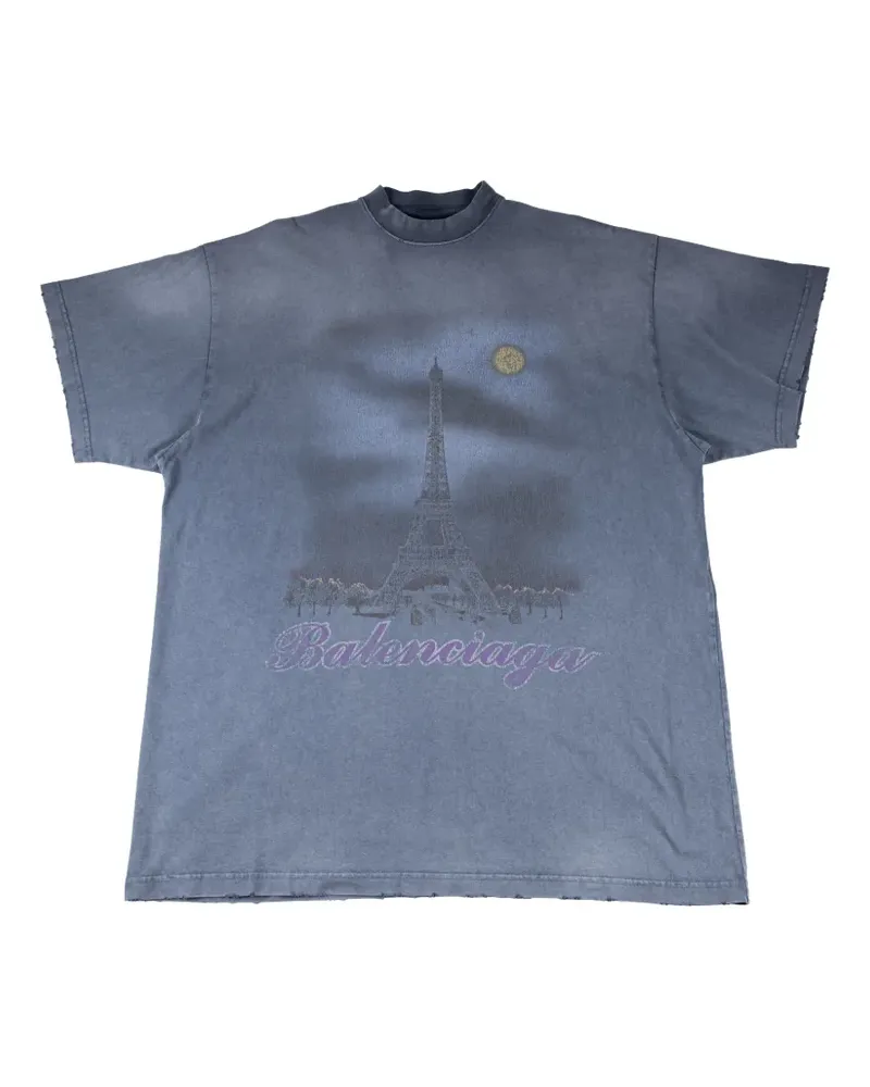 Balenciaga Paris moon-print oversized T-shirt - Blau Blau