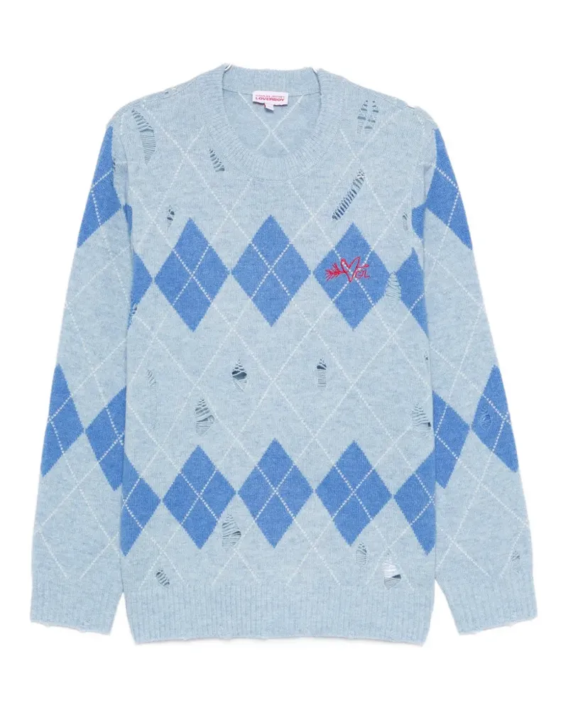 Charles Jeffrey Loverboy argyle-pattern distressed sweater - Blau Blau