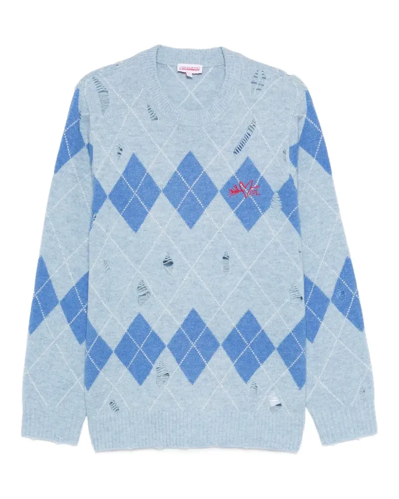 Charles Jeffrey Loverboy argyle-pattern distressed sweater - Blau Blau