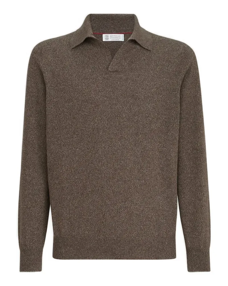 Brunello Cucinelli Gestricktes Mouliné-Poloshirt aus Kaschmir - Grau Grau
