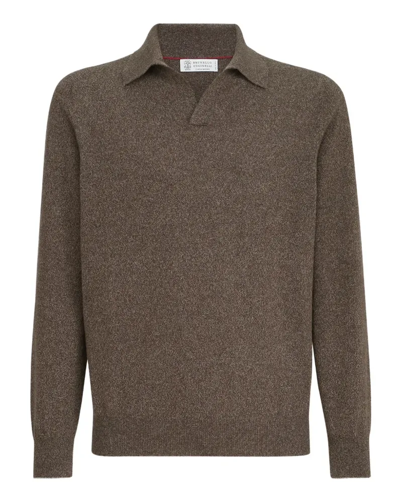 Brunello Cucinelli Gestricktes Mouliné-Poloshirt aus Kaschmir - Grau Grau