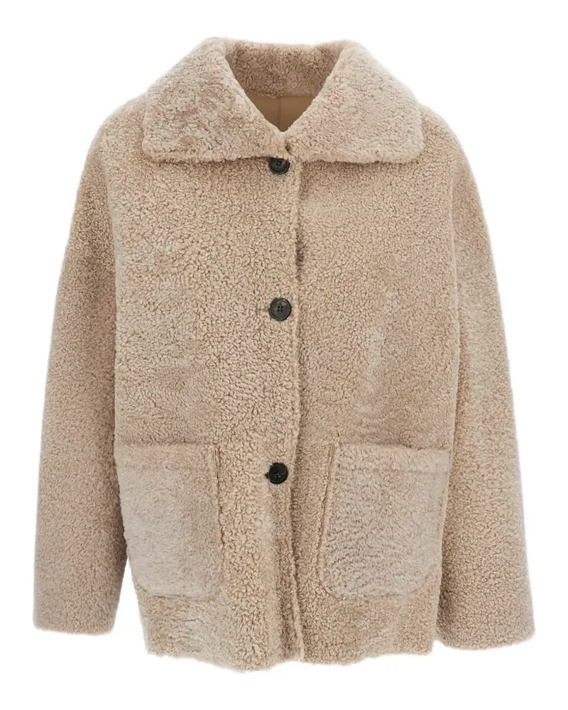 Arma shearling-trim button-fastening coat - Nude Nude