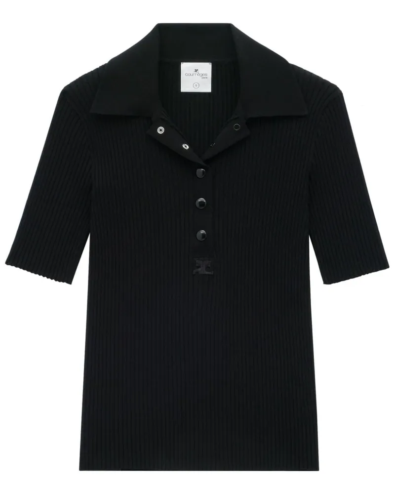 Courrèges AC Poloshirt aus geripptem Strick - Schwarz Schwarz
