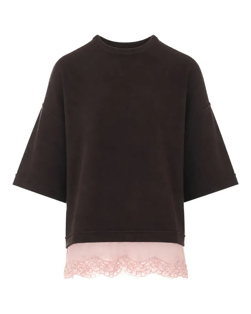 Pinko lace-trim layered-effect T-shirt - Braun Braun