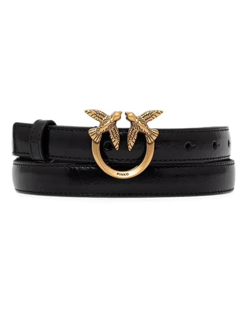 Pinko shiny leather belt with Love Birds buckle - Schwarz Schwarz
