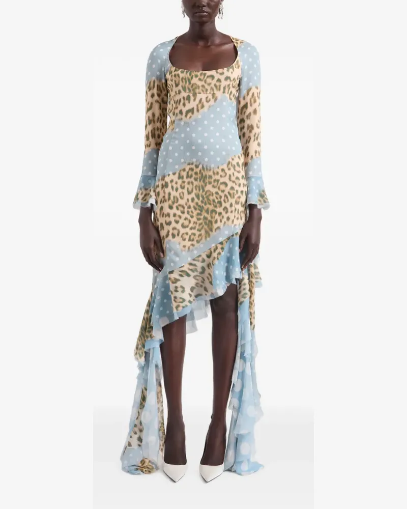 Nina Ricci leopard-print polka-dot midi dress - Blau Blau