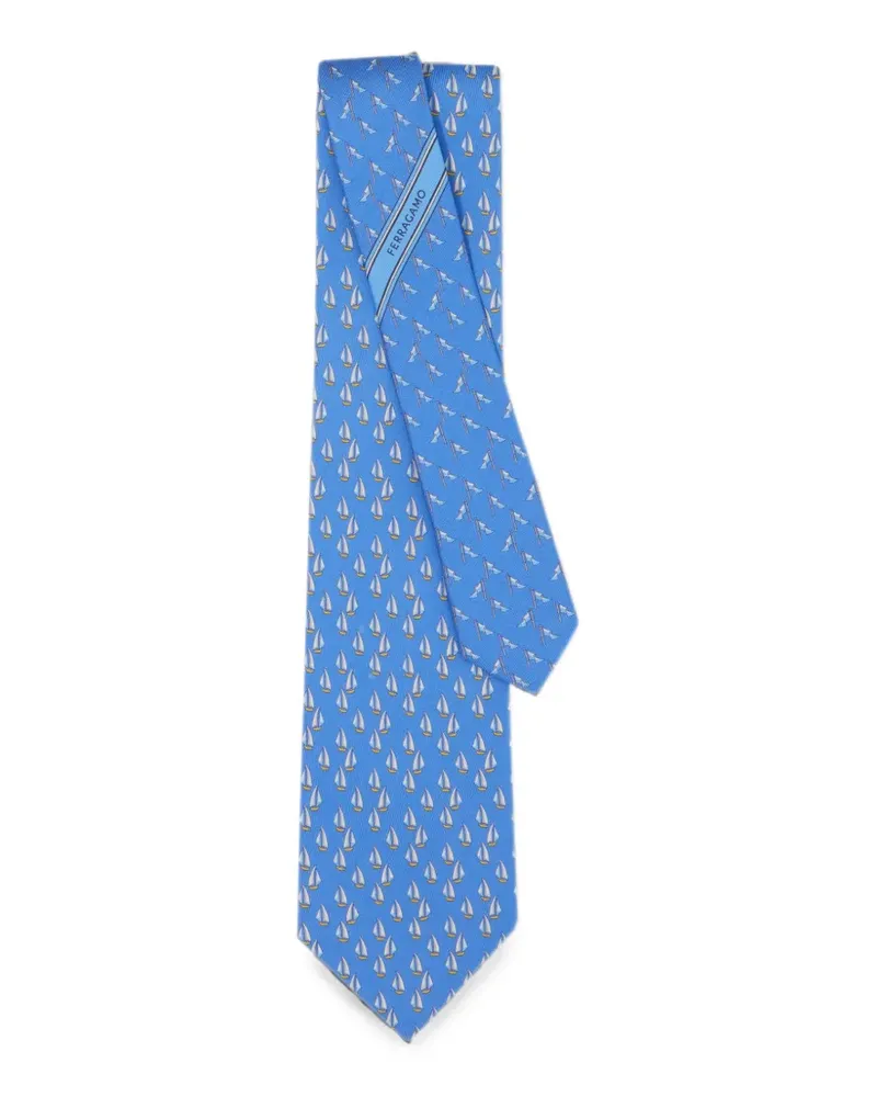 Ferragamo Seidenkrawatte mit Marine-Print - Blau Blau