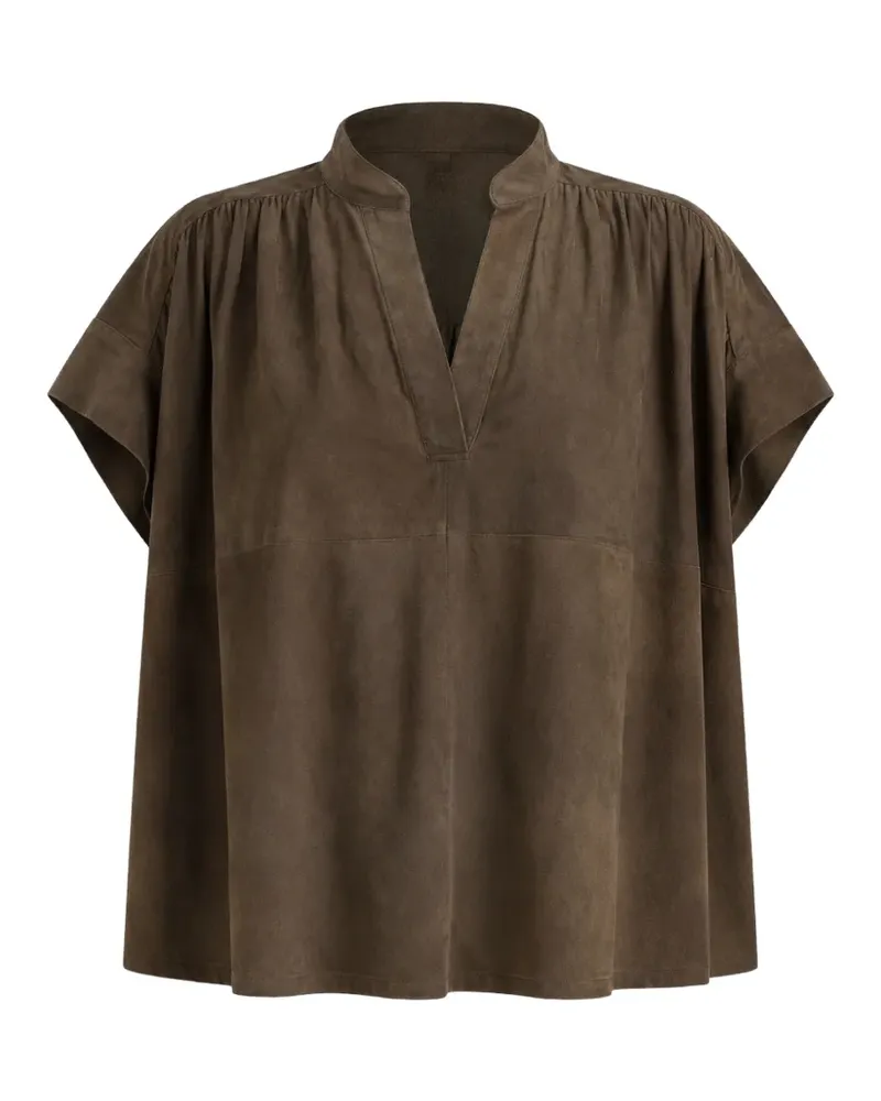 Hannes Roether gathered-detail V-neck top - Braun Braun
