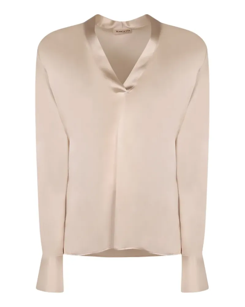 Blanca Satinbluse mit V-Ausschnitt - Nude Nude