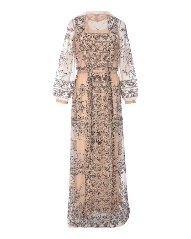 Biyan embroidered beaded tulle maxi dress - Nude Nude