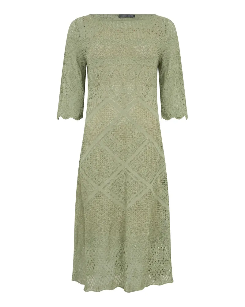 Alberta Ferretti crochet-knit three-quarter sleeve midi dress - Grün Grün