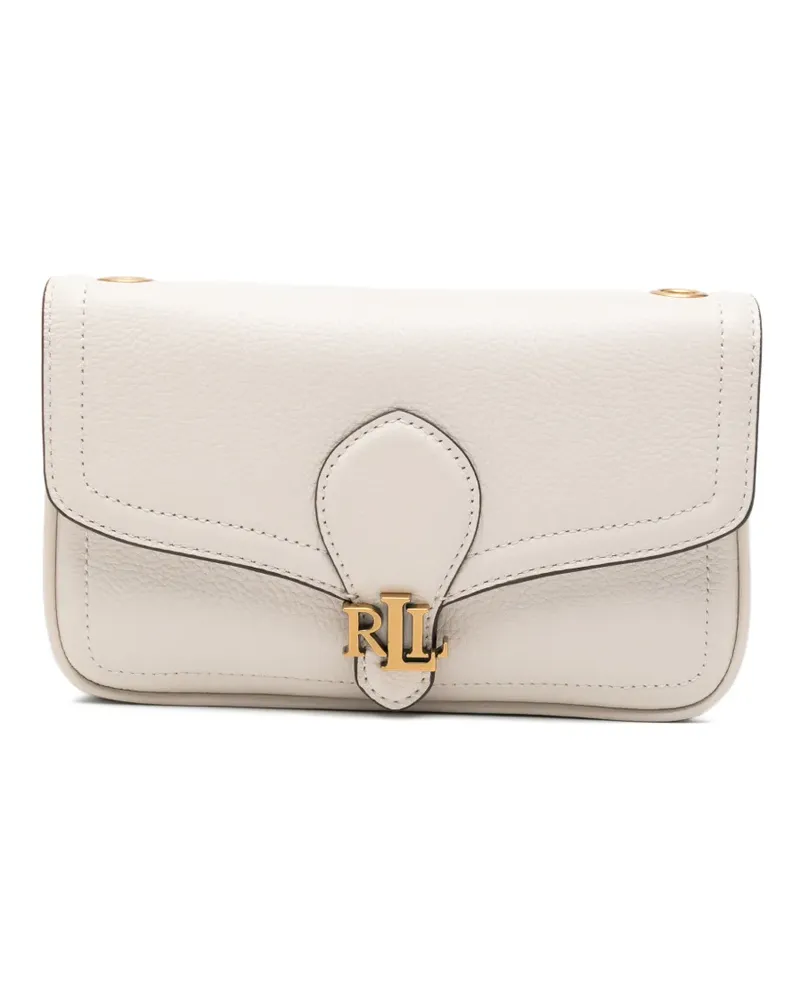 Ralph Lauren logo-plaque pebbled-leather clutch bag - Weiß Weiß