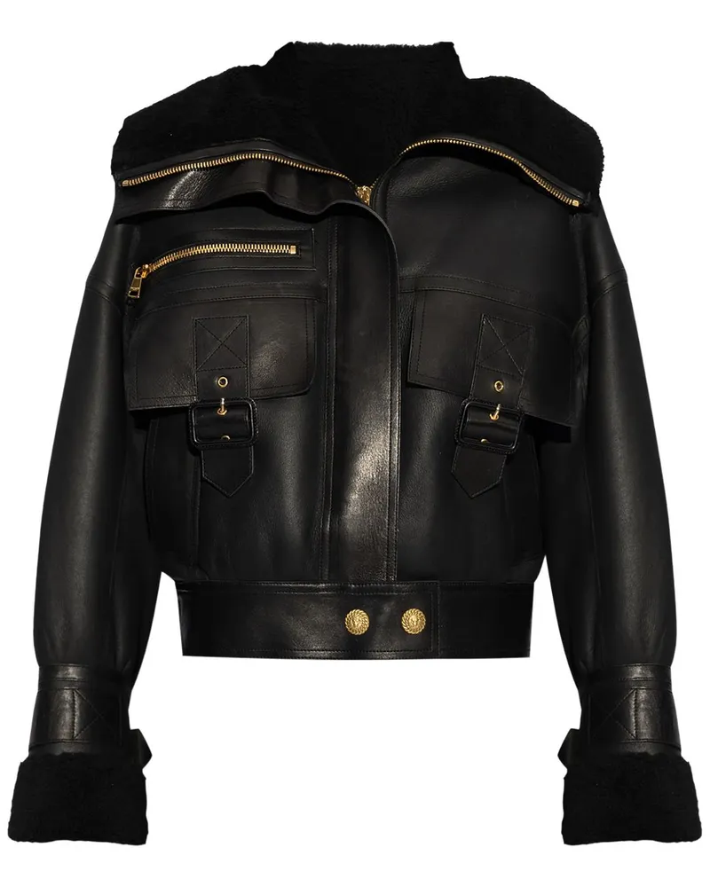 Balmain Lederjacke mit Shearling-Futter - Schwarz Schwarz
