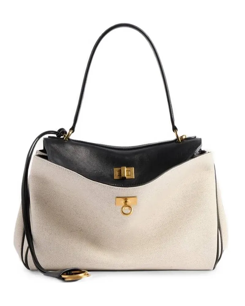 Balenciaga Kleine Rodeo Tote Bag aus Leinen und Leder - Nude Nude
