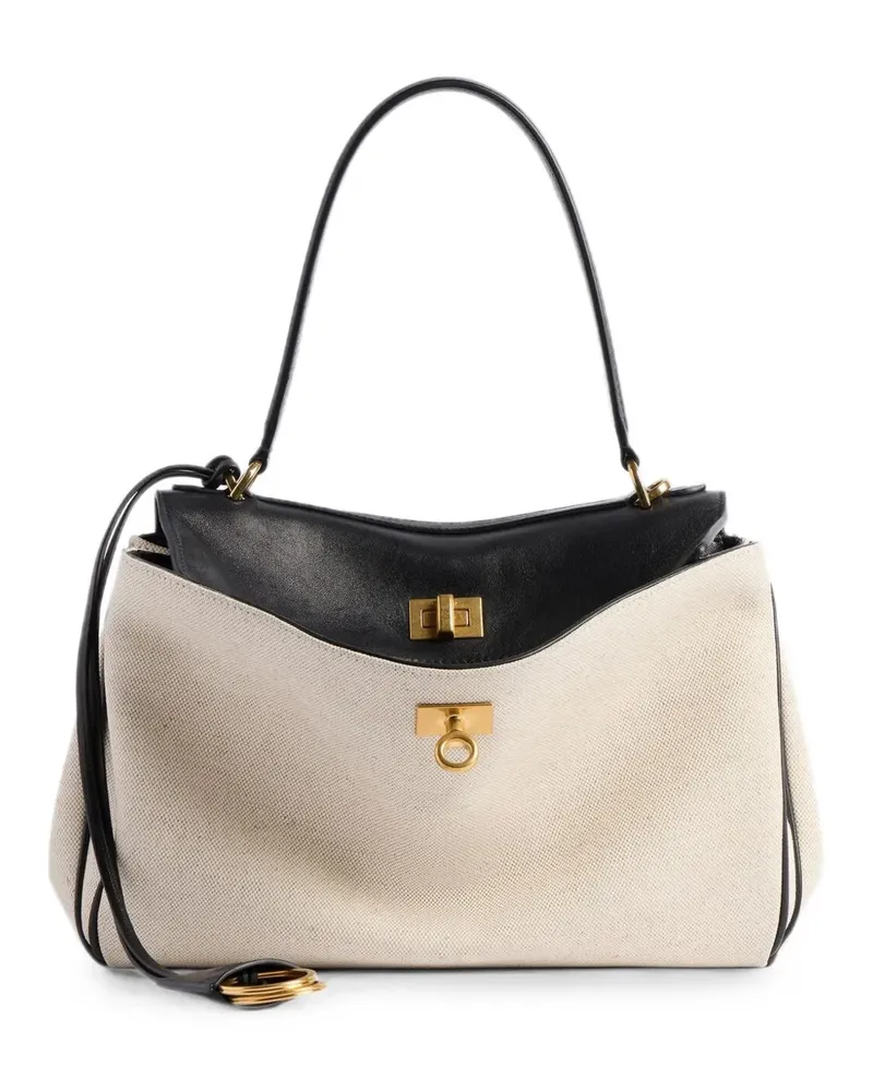 Balenciaga Rodeo small linen and leather tote bag - Nude Nude