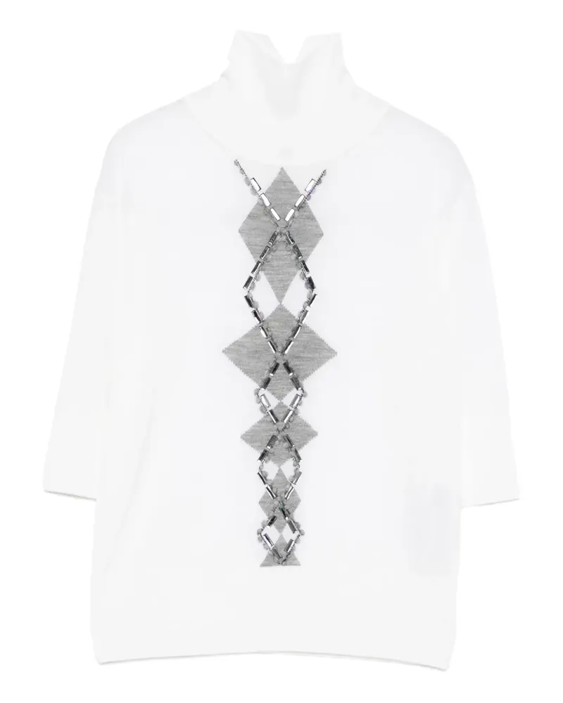 Ermanno Scervino Perlenverziertes T-Shirt mit Rautenmuster - Nude Nude