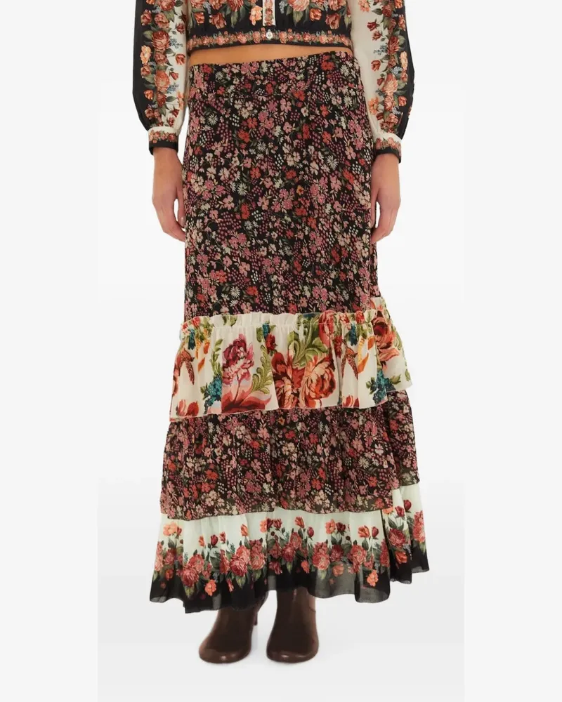 FARM Rio Gestufter Maxirock mit Blumenprint - Schwarz Schwarz
