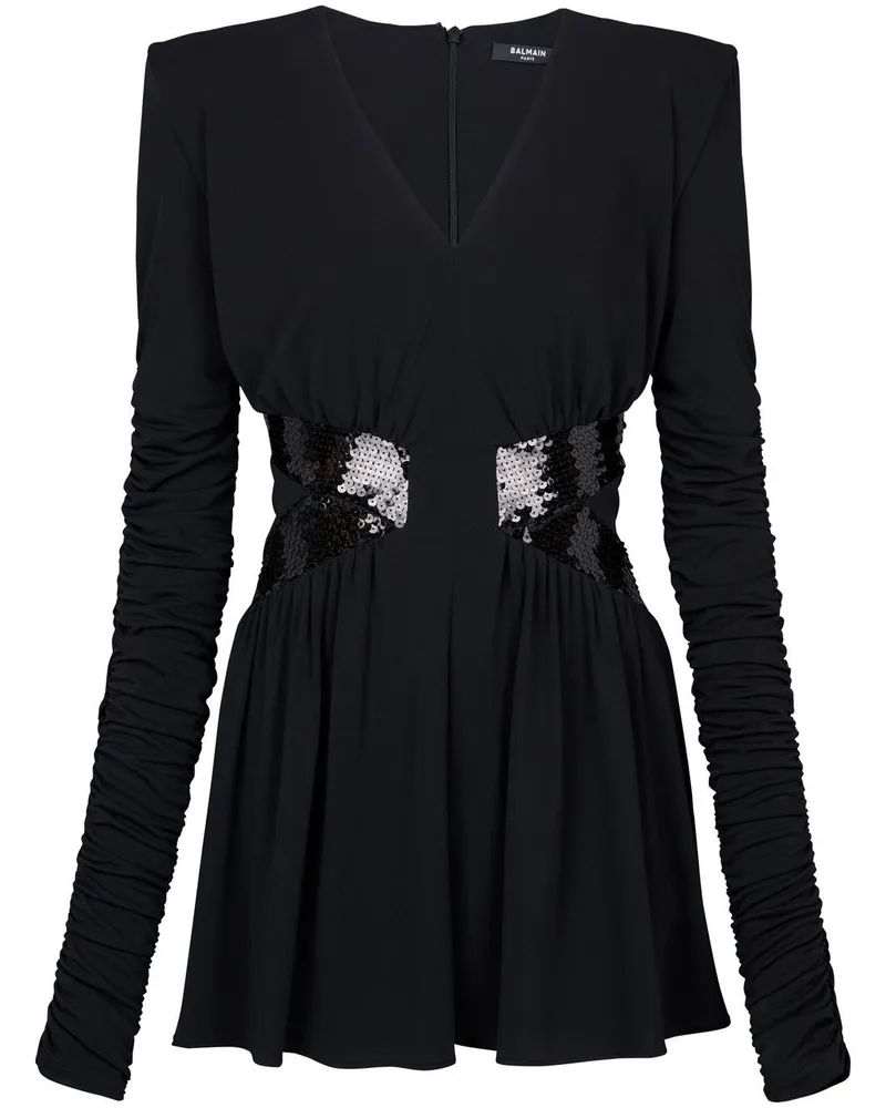 Balmain Pailletten-Minikleid mit V-Ausschnitt - Schwarz Schwarz