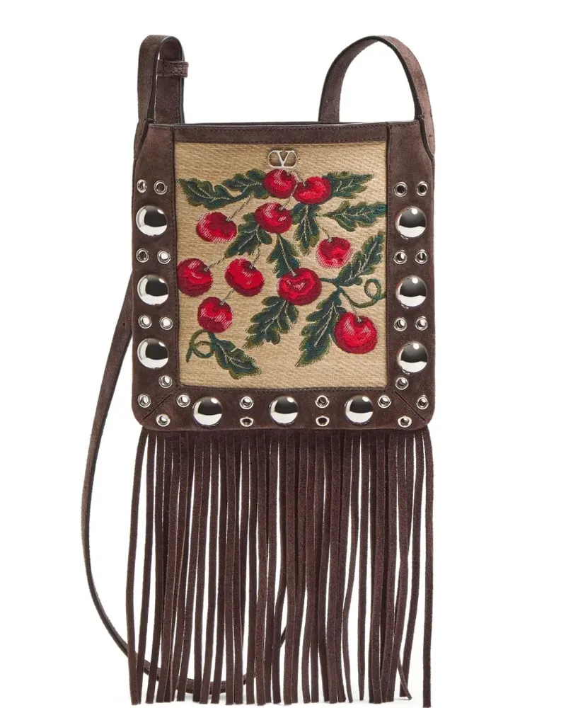 Valentino Garavani Kleine Nelcôte Schultertasche mit Kirschmotiv - Nude Nude