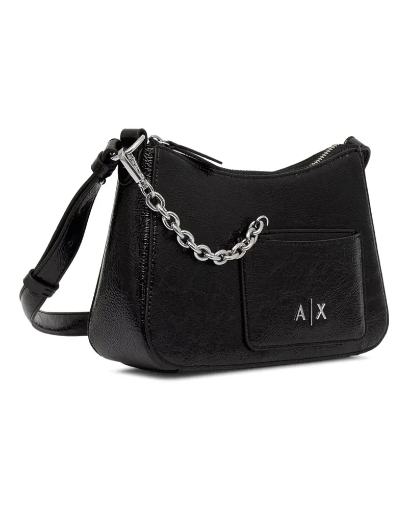 Armani Exchange Mini Tote Bag mit Knitteroptik und Logo-Schild - Schwarz Schwarz