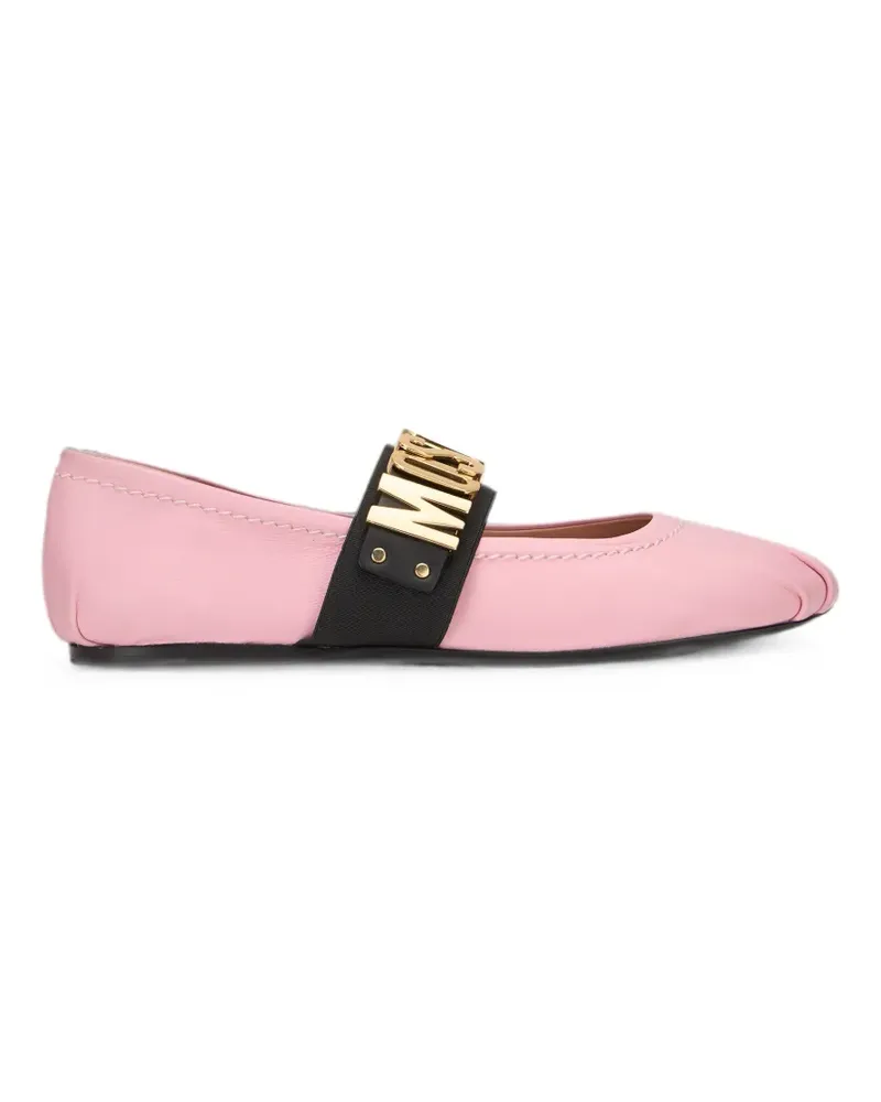 Moschino logo-lettering leather ballet flats - Rosa Rosa