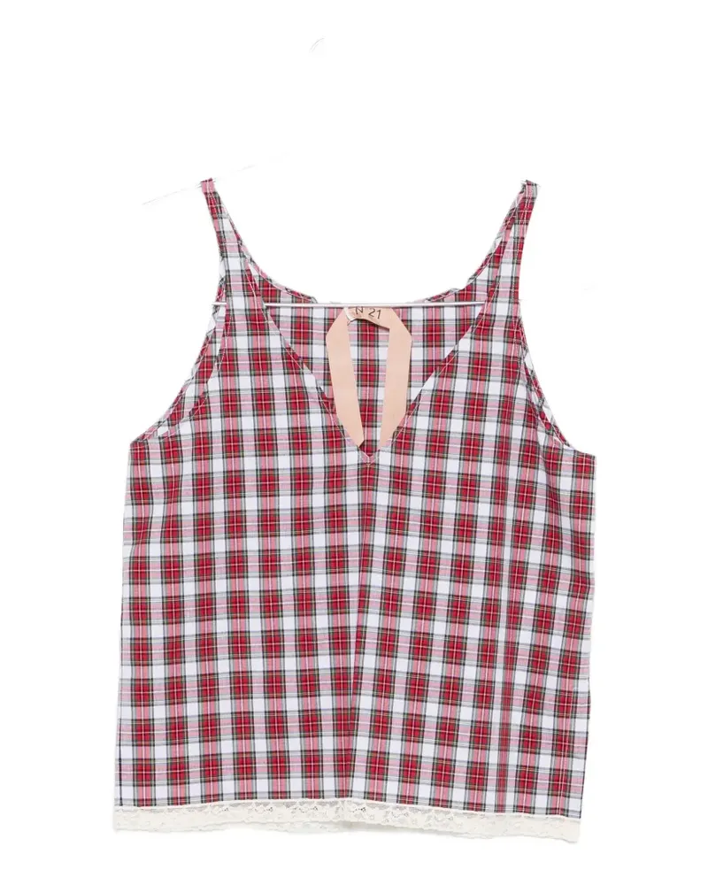 N° 21 check-pattern lace-trim blouse - Rot Rot